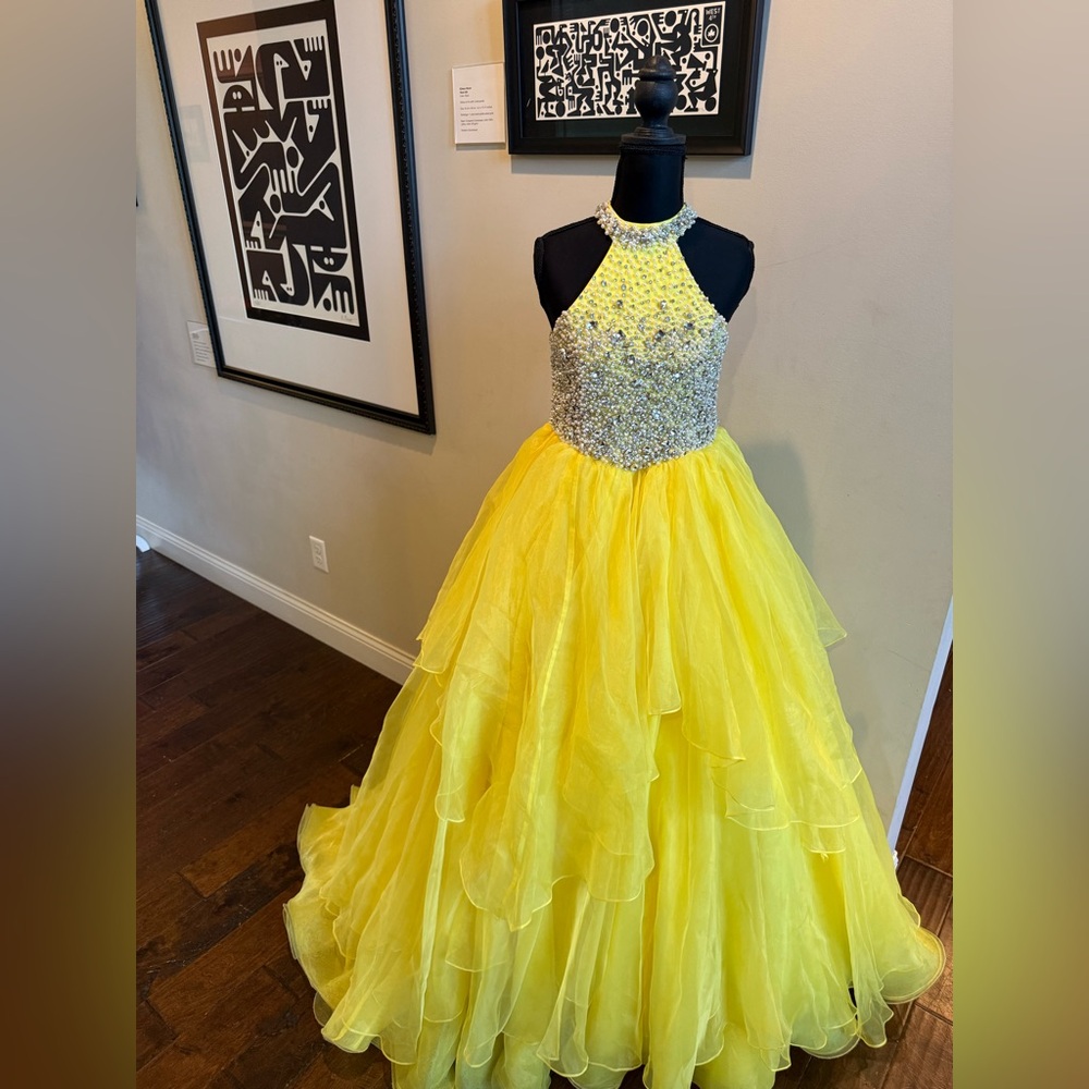 Ashley Lauren Yellow Kids Formal Ballgown with Beaded Bodice - size 16